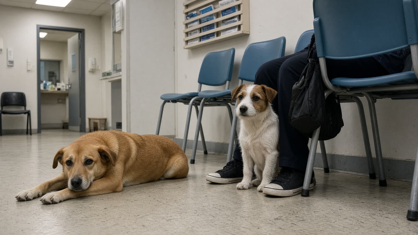 Cães aguardando na sala de espera